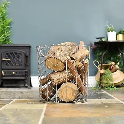 Large Pewter Finish Wire Work Log Basket • £60