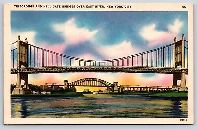 New York City NY Triborough And Hell-Gate Bridges River Vintage Post Card • $5.99
