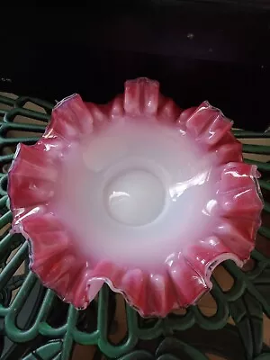 Antique Victorian Cranberry Pink Opaline Glass Enamel Ruffle Bride Bowl Dish Vgc • £10
