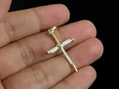 1Ct Round Simulated Diamond Beautiful Nail Cross Pendant 14K Yellow Gold Plated • $138.68