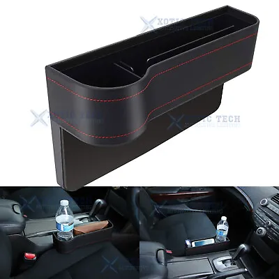 Console Side Pocket Organizer Car Seat Catcher W/ Cup Holder - Black Leather • $12.98