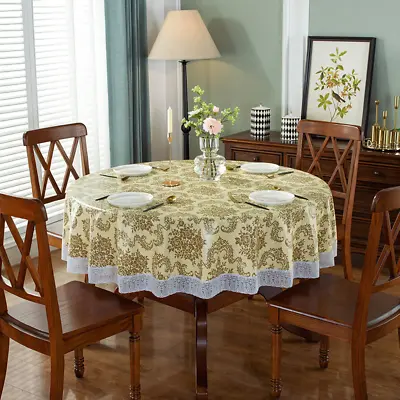 Lace Trim Print Floral PVC Round Tablecloth Oil/Waterproof Table Cover Wash Free • $24.70