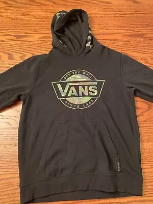 Vans Off The Wall Hoodie Youth Boys Size Large L Black Camo Pullover Center Logo • £8.04