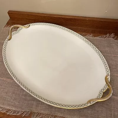 CH FIELD HAVILAND LIMOGES 19.25  X 12.5  PLATTER  GREEN & GOLD Gold Handles • $19.85