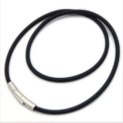 Black Rubber Cord String Rope Chain Necklace With Stainless Metal Buckle Clasp • $4.31