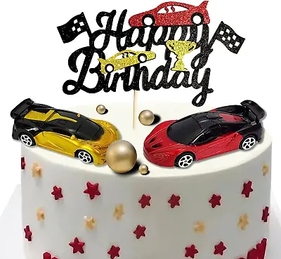 Cars Cake Topper Model Racing Car Chequered Flag Sports Themed Birthday Party De • $12.86