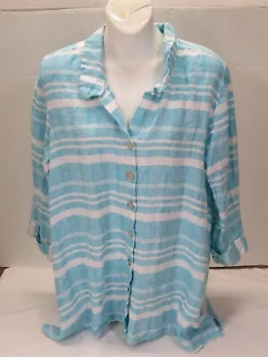 Habitat Clothes To Live In Blue Button Up Blouse Shirt M [ 40 Bust 29L ] Linen • $20