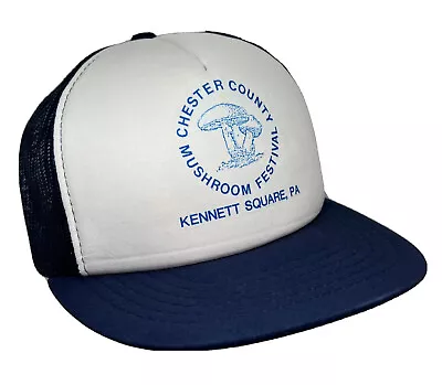 Chester County Mushroom Festival Hat Cap Snap Back Blue Mesh Trucker Fungi Mens • $19.99