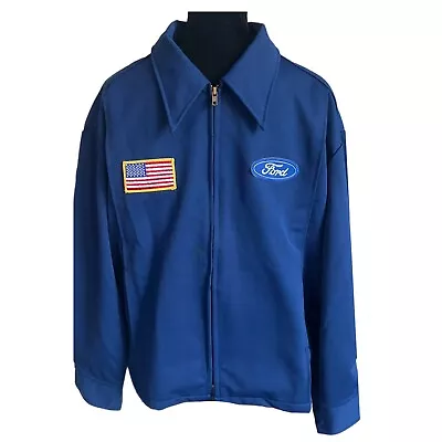 Vintage Ford Mechanic Jacket Size 2XL-S Blue Polyester Riverside Racing Jacket • $69.95