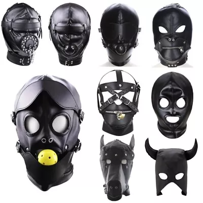 Multi PU Leather Sensory Deprivation Hood Headgear Harness Constraint Mask • $16.27