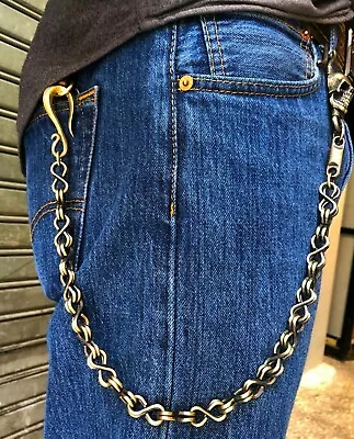 Solid Brass Wallet Chain Infinity Handmade With Skull Hook Bronze Keyring Biker  • $105
