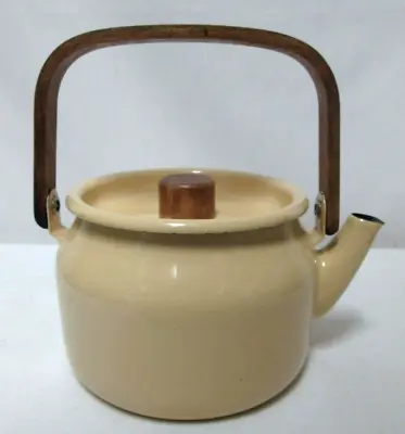 $19.99 • Buy Kamenstein Vintage Yellow Enamel Teapot Kettle 1978 Lid Wood Handle Japan