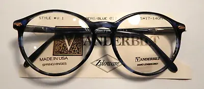 Vintage VANDERBILT 1 Demi Blue 55/17 Spear Shield USA P3 Eyeglass Frame NOS • $9.99