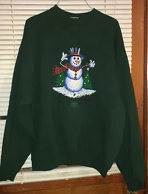 VTG Tultex Ugly Christmas Sweater Snowman Green Mens XL  • $22.49