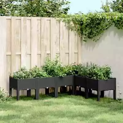 Garden Planter With Legs Outdoor Flower Pot Box Black PP VidaXL • £107.99