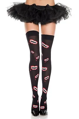 Monsters Mouth Print Thigh High Halloween Stockings • $10.99