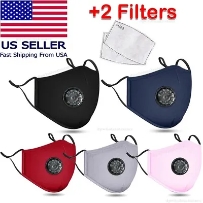 Washable Reusable Cotton Face Mask With Air Valve Port  + 2 PM2.5 Carbon Filters • $5.99