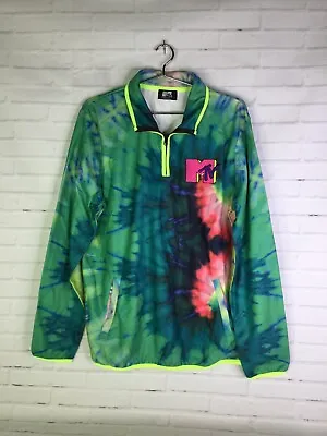 MTV Music TV Tie Dye 1/4 Zip Fleece Pullover Sweatshirt & Pockets Men's Size L • $37.49