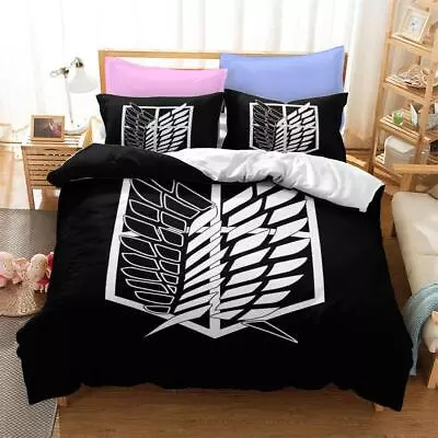 Attack On Titan Wings Of Freedom Black Quilt Duvet Cover Set Comforter Cover • $80.29