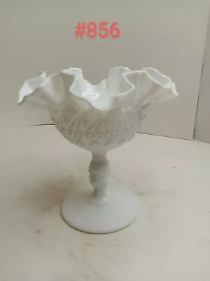 Fenton OVG Milk Glass Ruffled Edge Diamond Quilted 6  Compote Candy Dish • $20