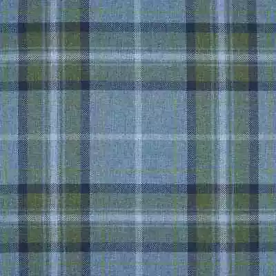 Upholstery Fabric Grampian Faux Wool Curtain Material - Blue Green Tartan Check • £1.99