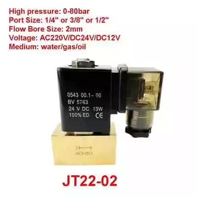 JT22-02 Direct Acting Brass Valve 80bar High Pressure Solenoid Valve 2 Way • $26