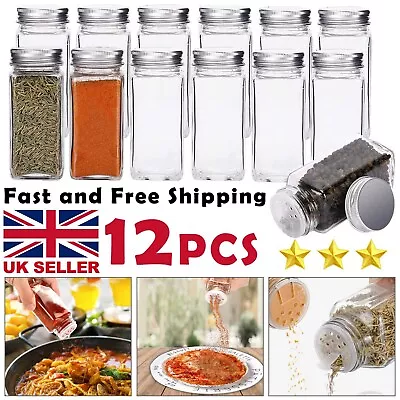 12X Spice Jars Bottles Airtight Salt Container With Lid Square Seasoning Bottle • £9.69