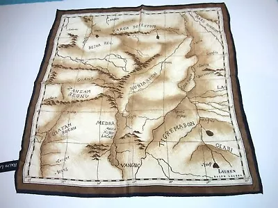 Ralph Lauren 16 1/2  Sq Map Silk Scarf With Label Brown • $32