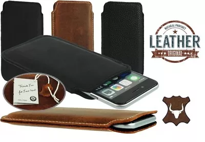 Slim Pocket Case Cover Handmade Of Genuine Leather Sleeve Pouch For Mobile Phone • £12.35