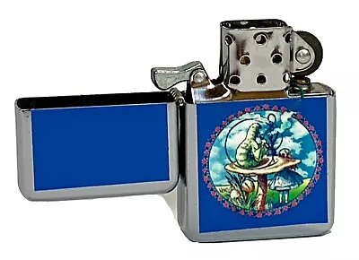 Hookah-Smoking Caterpillar Mushroom Flip Top Chrome Oil Lighter Wind Resistant • $14.95