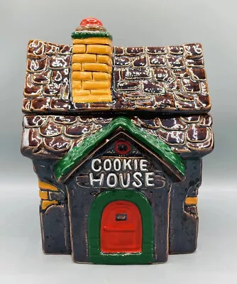 Vintage Mid Century Cookie House Cabin Jar Brown Red Yellow Green Collectible • $47.50