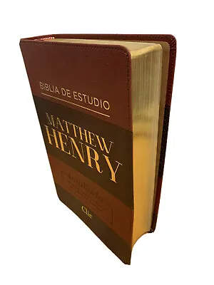 Biblia De Estudio Matthew Henry Ampliada  Piel Imitacion Rvr Cafe • $68.99