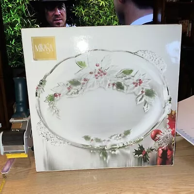 NEW Mikasa  Holiday Bloom   Large Crystal Platter 15.75  Christmas  • $55