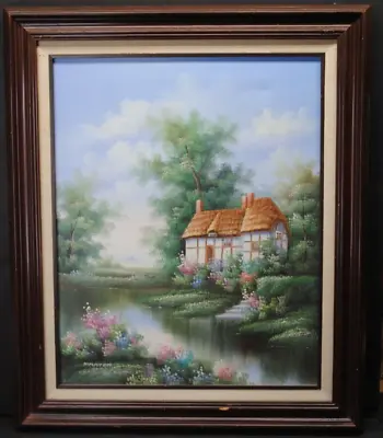 Signed  Marten  Framed Oil On Canvas Cottage On Pond 16 X20  • $80