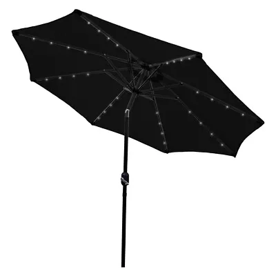 2.4m Black LED Parasol Umbrella Garden Sun Shade Patio Solar Powered Lights • £69.99