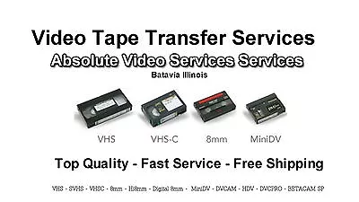 Video Tape Transfer To DVD & MP4 File VHS 8MM MiniDV  • $14.95