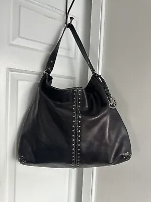 Michael Kors Fulton Black Leather Large Hobo Shoulder Bag Purse Tote • $89