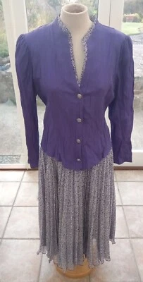£9 • Buy Berketex Occasions Purple Long Sleeved Blouse/Jacket & Patterned Skirt Size 12