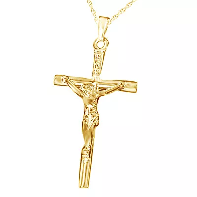 Crucifix Cross Lady Womens & Mens Necklace Pendant 14K Yellow Gold Plated Silver • $60.71