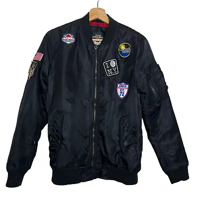 BRAVE SOUL Jacket Mens Small Black Bomber Army Airforce Flight Rockabilly Pocket • £14.99