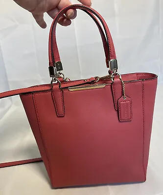 COACH Madison Saffiano Hot Pink Leather Mini Tote Bag Purse With Shoulder Strap • $100