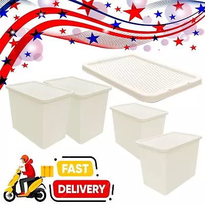 Large Cream Strong Stackable 80 Litre Plastic Rattan Storage Container Boxes • £20.65