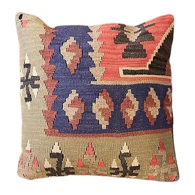 Handmade Exquisite Turkish Vintage Kilim Pillow Cover 16x16 (INV8050) • $47.12