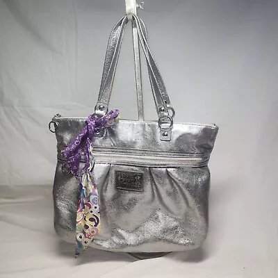 COACH Silver Leather Poppy Glam Tote Laptop Diaper Bag # 20361E Carryall Scarf • $67.99