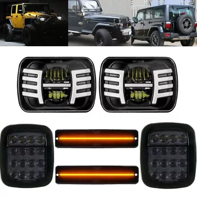 For Jeep Wrangler YJ LED Headlights + Front Fender Side Marker Tail Lights Set • $99.99