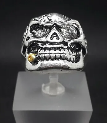 Men's Womans Skull Ring Size 9(R1/2S) Jewelled Eye • £12