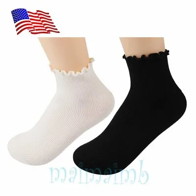$7.29 • Buy Black & White Ruffle Turn-Cuff Ankle Casual Socks Solid Relent Socks For Women