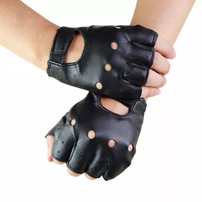 1 Pair Punk Black PU Leather Half Finger Gloves Riding Motocycle Glove • $8.99