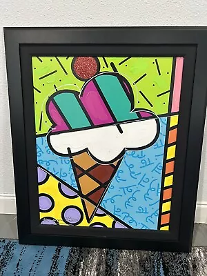 Romero Britto Original Mixed Media On Canvas “Ice Cream” 1/1!  24”x30” • $2900