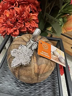 Martha Stewart Wood Pumpkin Brand Nwt Rare With Metal Leaf And Acorn Home Decor • $59.99